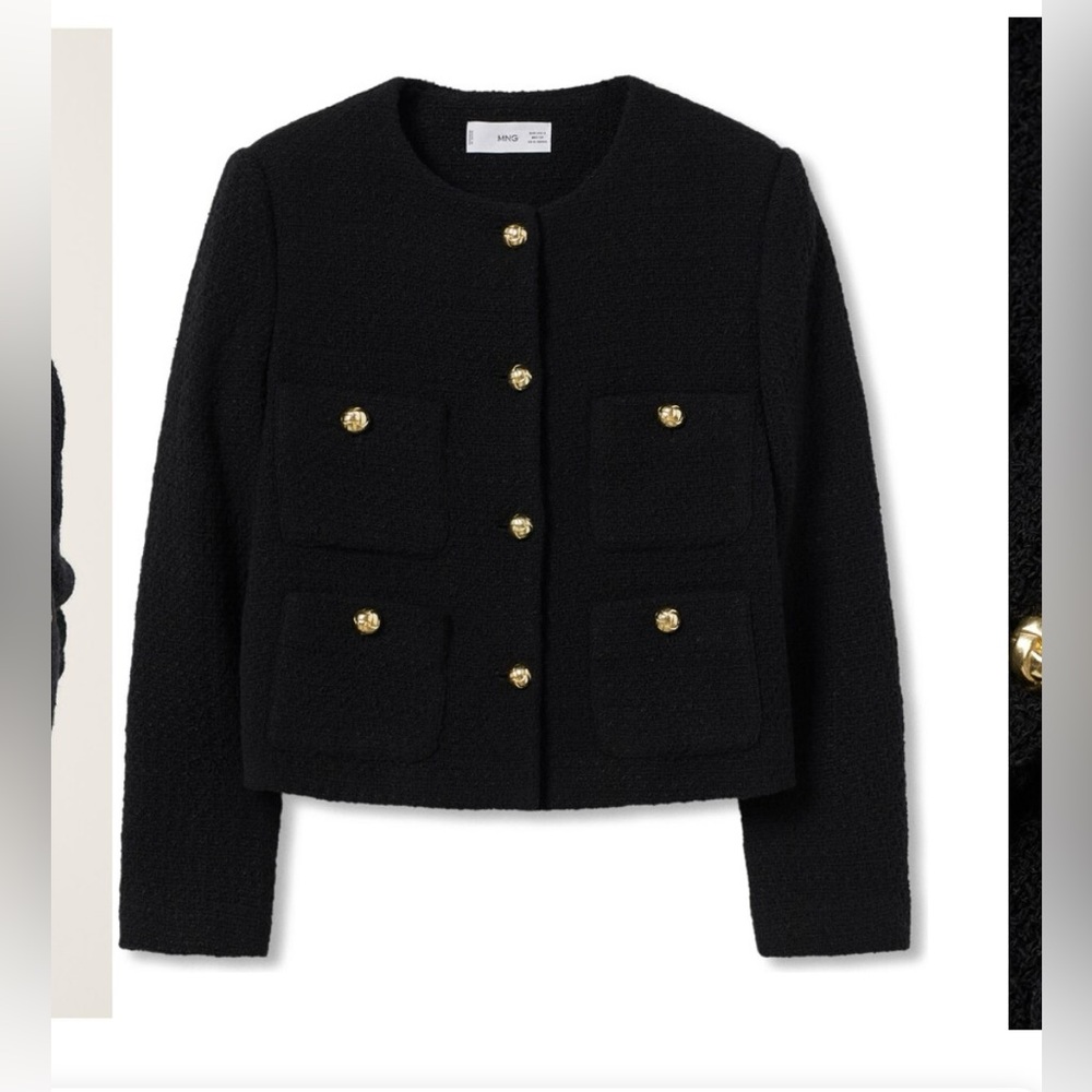 Old money Cotton Blend Tweed Jacket black with gold buttons

 Lady jacket Mango